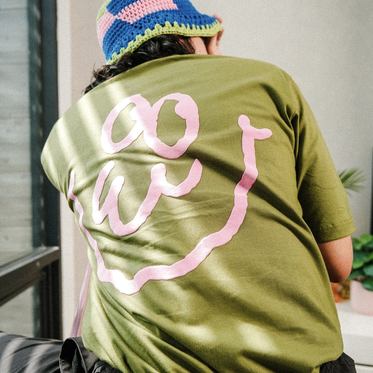 Face Graphic Tee (Green/Pink) image 2